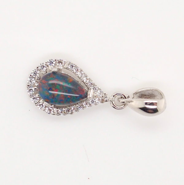 Blue Green Red Sterling Silver Australian Triplet Opal Necklace Pendant