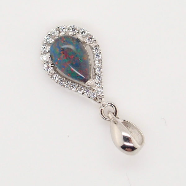 Blue Green Red Sterling Silver Australian Triplet Opal Necklace Pendant