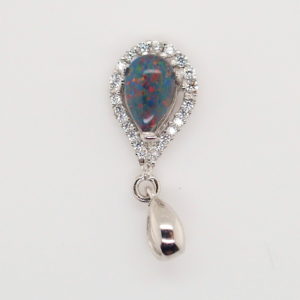 Blue Green Red Sterling Silver Australian Triplet Opal Necklace Pendant