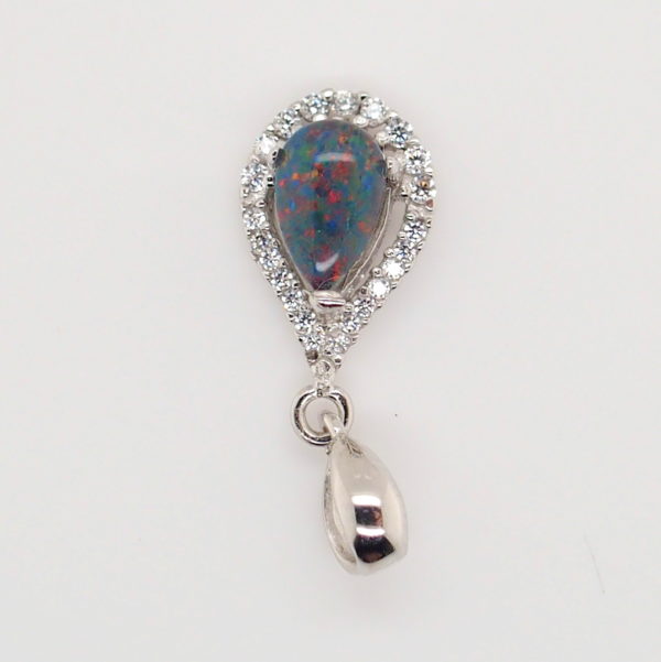 Blue Green Red Sterling Silver Australian Triplet Opal Necklace Pendant