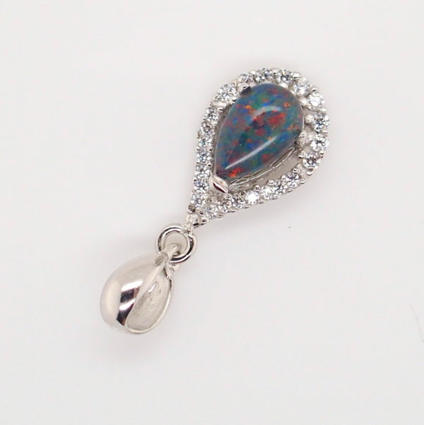 Blue Green Red Sterling Silver Australian Triplet Opal Necklace Pendant