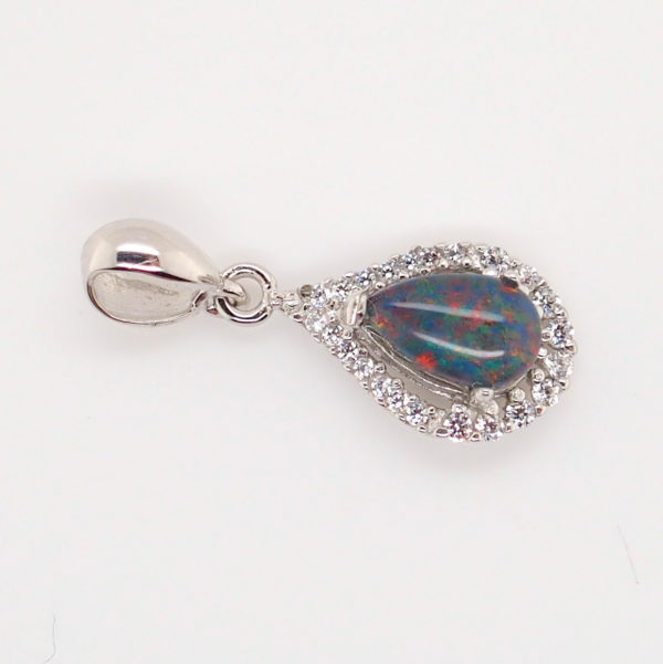 Blue Green Red Sterling Silver Australian Triplet Opal Necklace Pendant