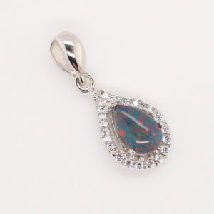 Blue Green Red Sterling Silver Australian Triplet Opal Necklace Pendant