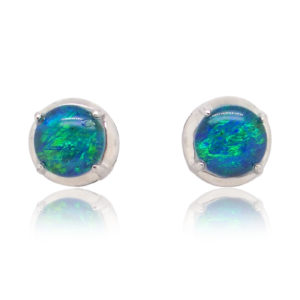 Green Blue Sterling Silver Australian Triplet Opal Stud Earrings