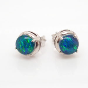 Green Blue Sterling Silver Australian Triplet Opal Stud Earrings