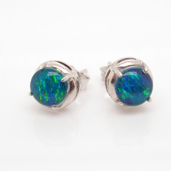 Green Blue Sterling Silver Australian Triplet Opal Stud Earrings