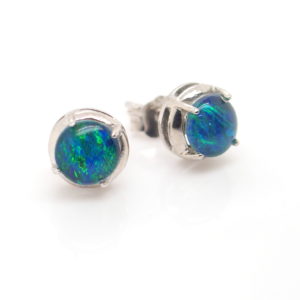 Green Blue Sterling Silver Australian Triplet Opal Stud Earrings