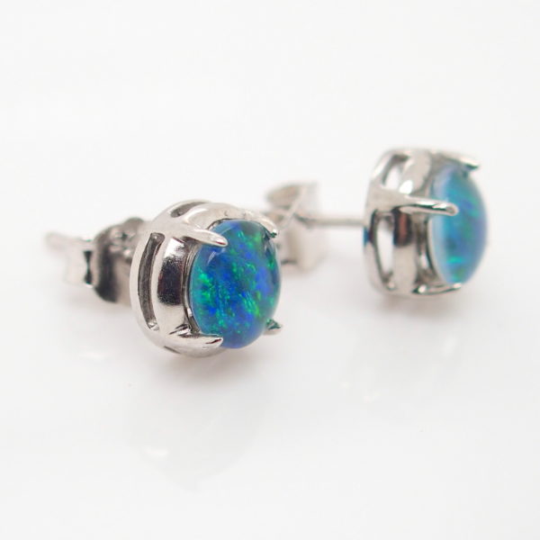 Green Blue Sterling Silver Australian Triplet Opal Stud Earrings