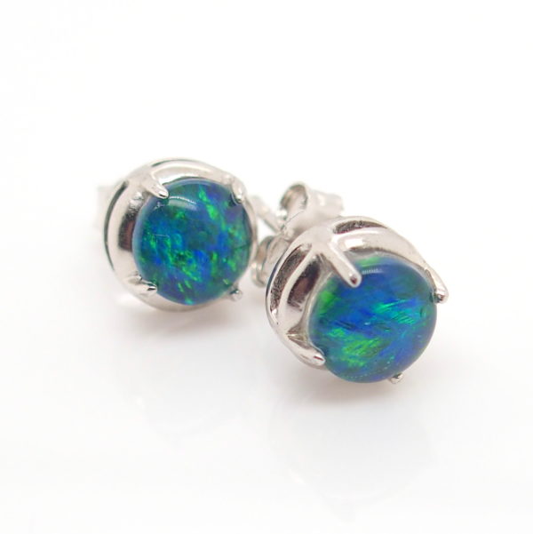 Green Blue Sterling Silver Australian Triplet Opal Stud Earrings