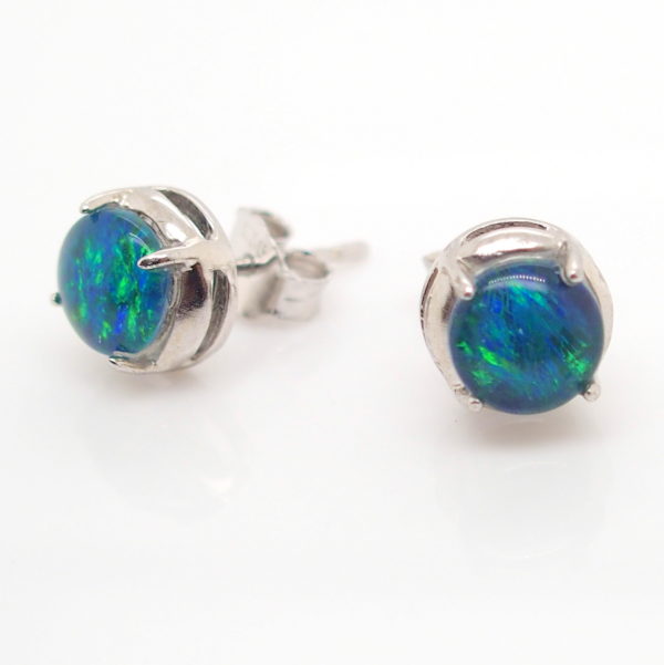 Green Blue Sterling Silver Australian Triplet Opal Stud Earrings