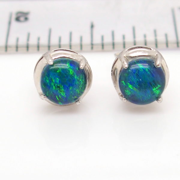 Green Blue Sterling Silver Australian Triplet Opal Stud Earrings