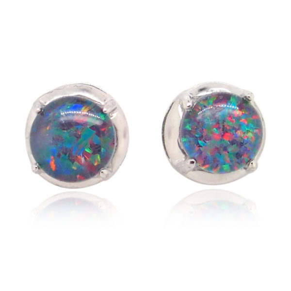 Red Blue Sterling Silver Australian Triplet Opal Stud Earrings