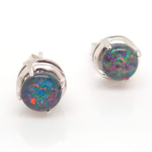 Red Blue Sterling Silver Australian Triplet Opal Stud Earrings