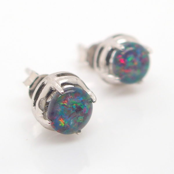 Red Blue Sterling Silver Australian Triplet Opal Stud Earrings