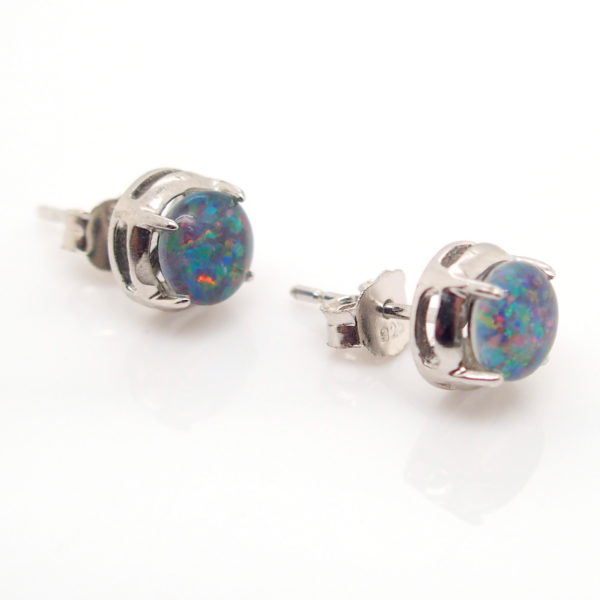 Red Blue Sterling Silver Australian Triplet Opal Stud Earrings