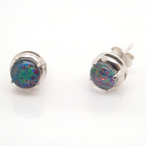 Red Blue Sterling Silver Australian Triplet Opal Stud Earrings