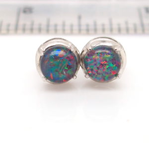 Red Blue Sterling Silver Australian Triplet Opal Stud Earrings