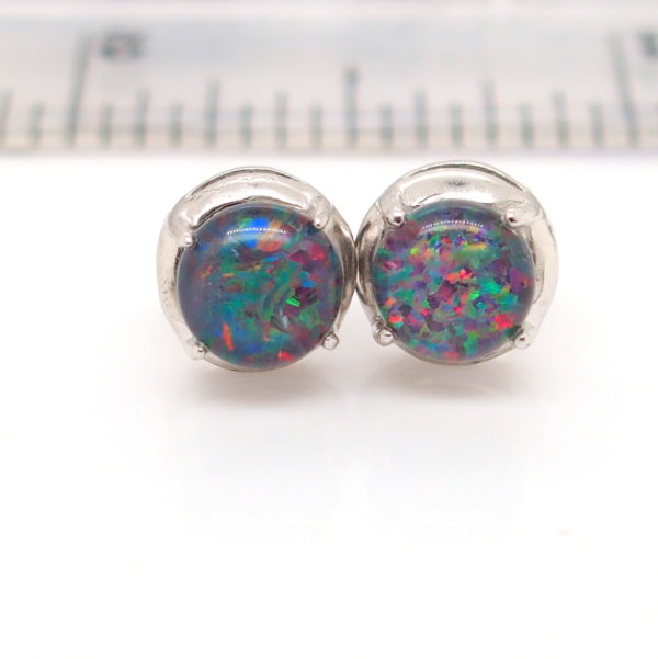 Red Blue Sterling Silver Australian Triplet Opal Stud Earrings