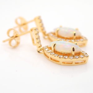 Blue Green Pink Yellow Gold Solid Australian Crystal Opal Diamond Drop Earrings