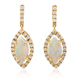 Blue Green Pink Yellow Gold Solid Australian Crystal Opal Diamond Drop Earrings