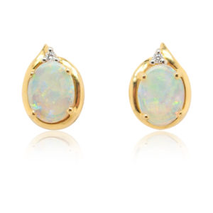 Blue Green Yellow Pink Solid Australian Crystal Opal and Diamond Earrings