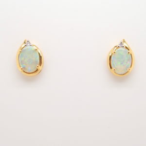 Blue Green Yellow Pink Solid Australian Crystal Opal and Diamond Earrings