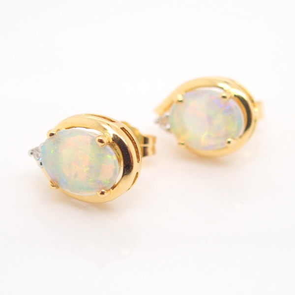 Blue Green Yellow Pink Solid Australian Crystal Opal and Diamond Earrings