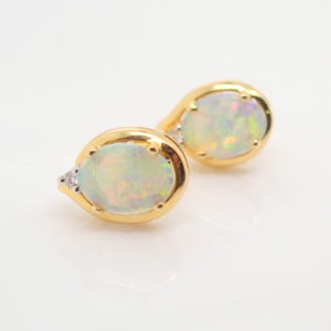 Blue Green Yellow Pink Solid Australian Crystal Opal and Diamond Earrings
