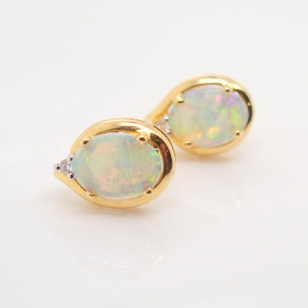 Blue Green Yellow Pink Solid Australian Crystal Opal and Diamond Earrings