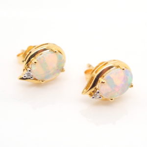 Blue Green Yellow Pink Solid Australian Crystal Opal and Diamond Earrings