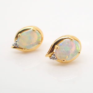 Blue Green Yellow Pink Solid Australian Crystal Opal and Diamond Earrings