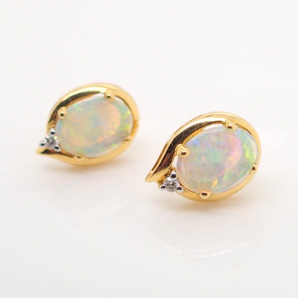 Blue Green Yellow Pink Solid Australian Crystal Opal and Diamond Earrings