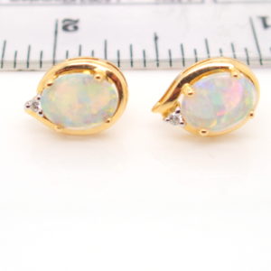 Blue Green Yellow Pink Solid Australian Crystal Opal and Diamond Earrings