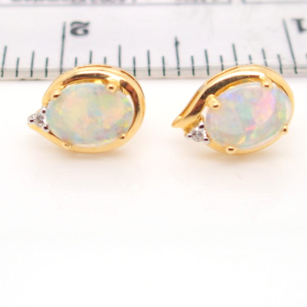 Blue Green Yellow Pink Solid Australian Crystal Opal and Diamond Earrings