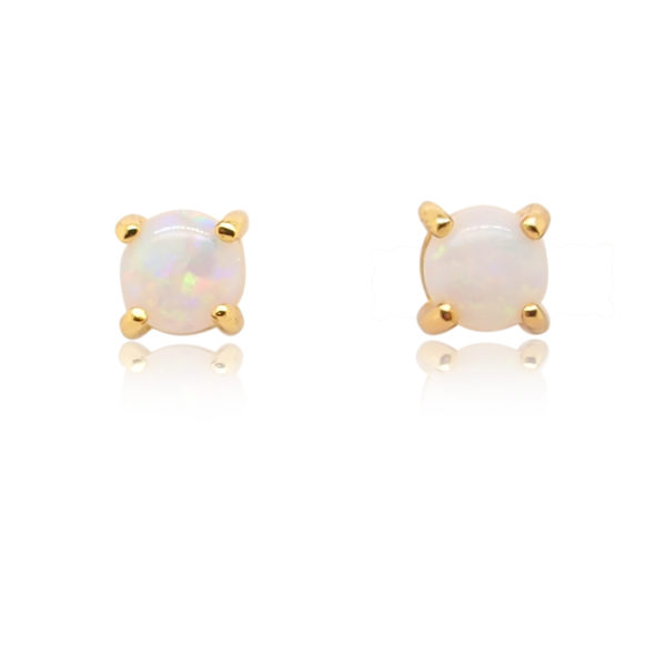 Green Pink Blue Gold Plated Sterling Silver Solid Australian White Opal Stud Earrings