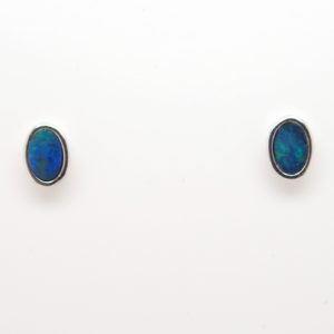 Green Blue Sterling Silver Australian Doublet Opal Stud Earrings
