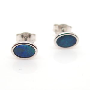 Green Blue Sterling Silver Australian Doublet Opal Stud Earrings