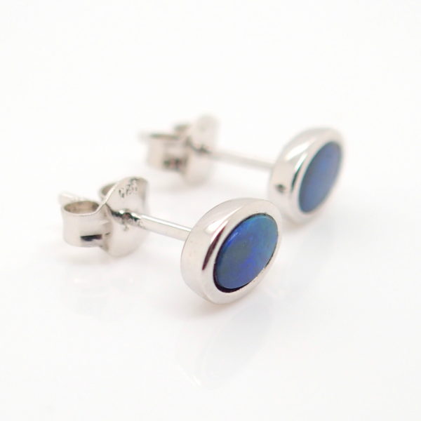 Green Blue Sterling Silver Australian Doublet Opal Stud Earrings