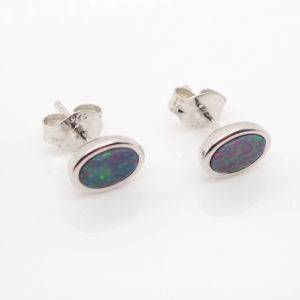 Red Blue Sterling Silver Australian Doublet Opal Stud Earrings