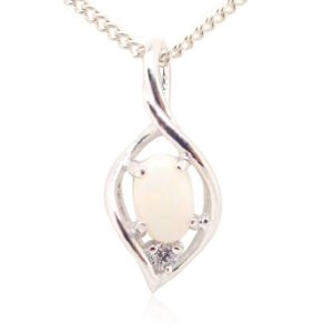 Blue Green Pink Sterling Silver Solid Australian White Opal Necklace Pendant