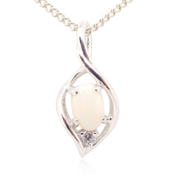 Blue Green Pink Sterling Silver Solid Australian White Opal Necklace Pendant
