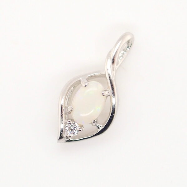 Blue Green Pink Sterling Silver Solid Australian White Opal Necklace Pendant