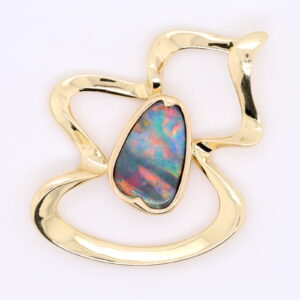 Blue Green Orange Yellow Gold Solid Australian Boulder Opal Necklace Pendant