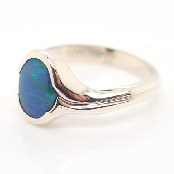 Blue and Green White Gold Solid Australian Black Opal Engagement Ring