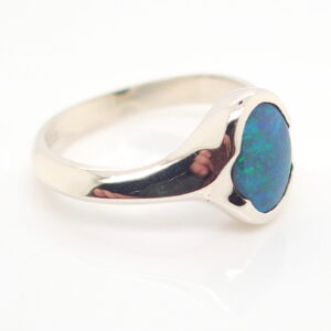 Blue and Green White Gold Solid Australian Black Opal Engagement Ring