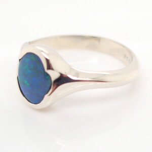 Blue and Green White Gold Solid Australian Black Opal Engagement Ring