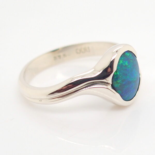 Blue and Green White Gold Solid Australian Black Opal Engagement Ring