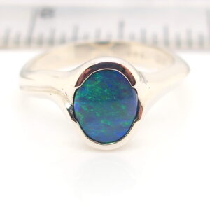 Blue and Green White Gold Solid Australian Black Opal Engagement Ring