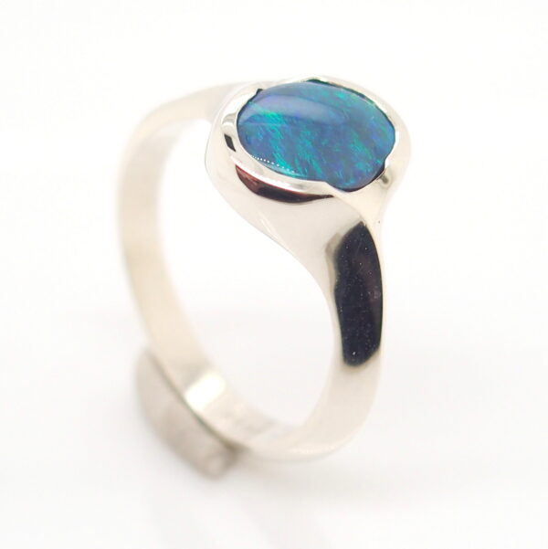 Blue and Green White Gold Solid Australian Black Opal Engagement Ring