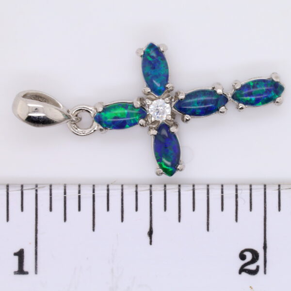 Blue Green Sterling Silver Australian Triplet Opal Cross Necklace Pendant